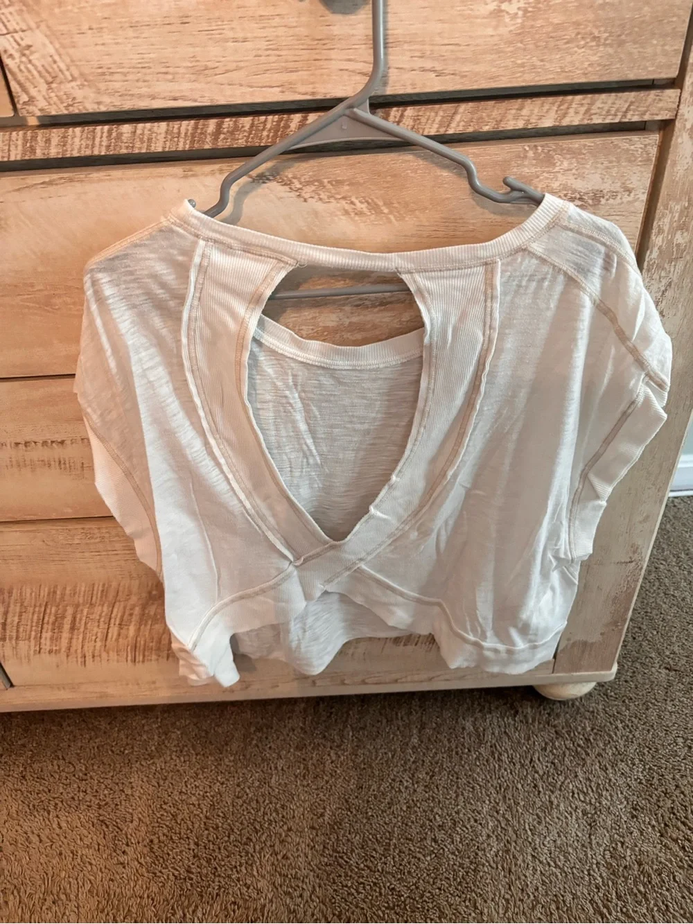 Free People White Cropped Short Sleeve Scoop Neck Top
